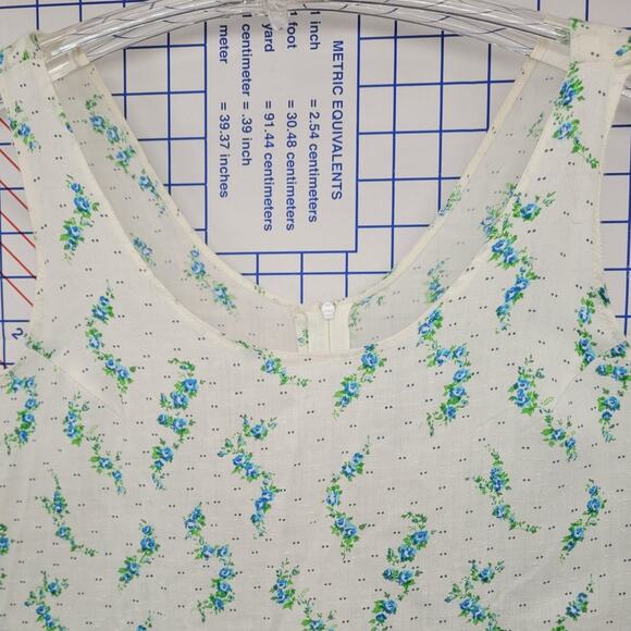 Vintage Handmade Swiss Dot Blue‎ Floral Sleeveless Cottagecore Shift Dress - Picture 5 of 12
